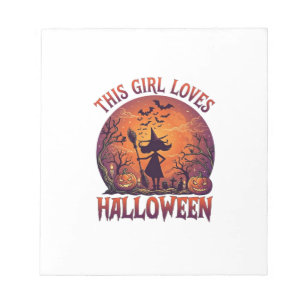 Mädchen liebt Halloween Hexe Kürbisse Fledermäuse_ Notizblock
