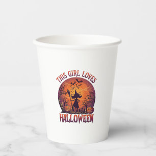 Mädchen liebt Halloween Hexe Kürbisse Fledermäuse_ Pappbecher