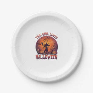 Mädchen liebt Halloween Hexe Kürbisse Fledermäuse_ Pappteller