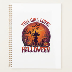 Mädchen liebt Halloween Hexe Kürbisse Fledermäuse_ Planer