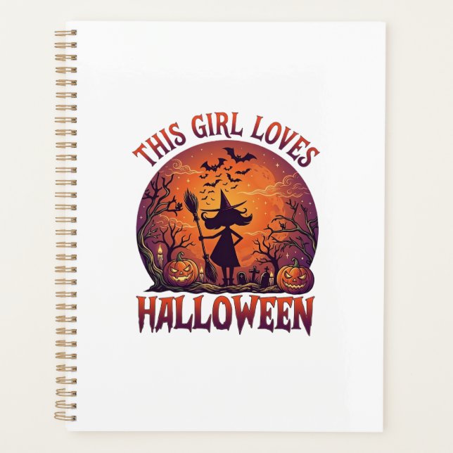Mädchen liebt Halloween Hexe Kürbisse Fledermäuse_ Planer (Vorderseite)