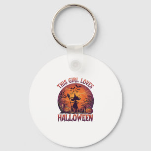 Mädchen liebt Halloween Hexe Kürbisse Fledermäuse_ Schlüsselanhänger