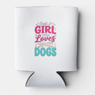 Mädchen liebt Hunde Vintage-Stich-Typografie-Desig Dosenkühler