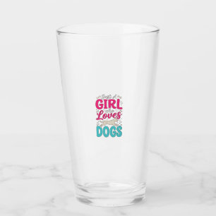 Mädchen liebt Hunde Vintage-Stich-Typografie-Desig Glas