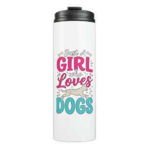 Mädchen liebt Hunde Vintage-Stich-Typografie-Desig Thermosbecher
