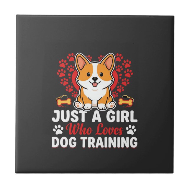 Mädchen liebt Hundetraining Corgi Fliese (Vorderseite)