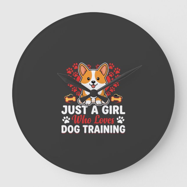 Mädchen liebt Hundetraining Corgi Große Wanduhr (Vorderseite)