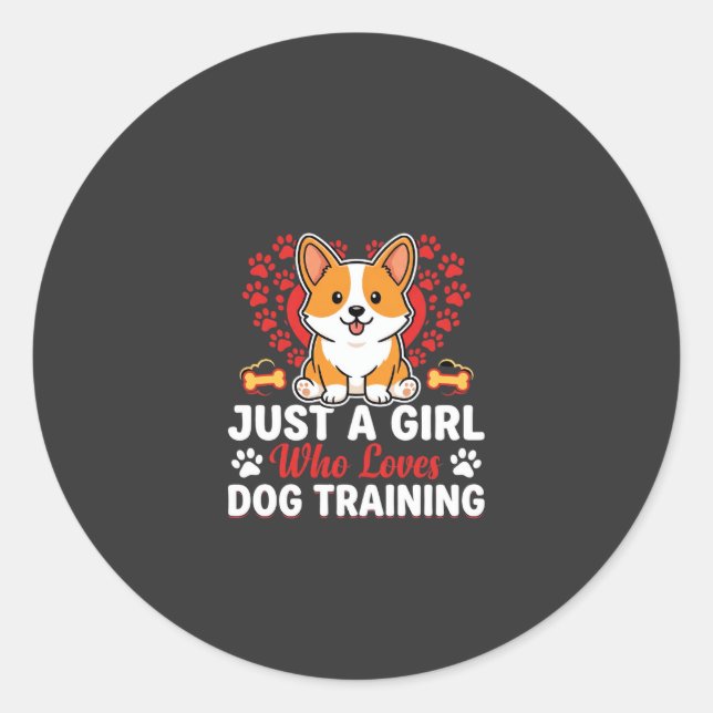 Mädchen liebt Hundetraining Corgi Runder Aufkleber (Vorderseite)