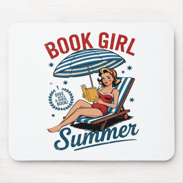 Mädchen liest Buch Sommer Lustiger Strandurlaub fü Mousepad (Vorne)