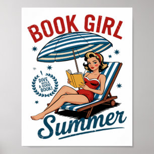 Mädchen liest Buch Sommer Lustiger Strandurlaub fü Poster