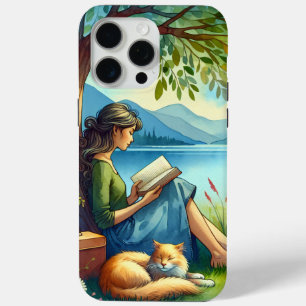Mädchen liest ein Buch unter einem Baum mit einer Case-Mate iPhone Hülle