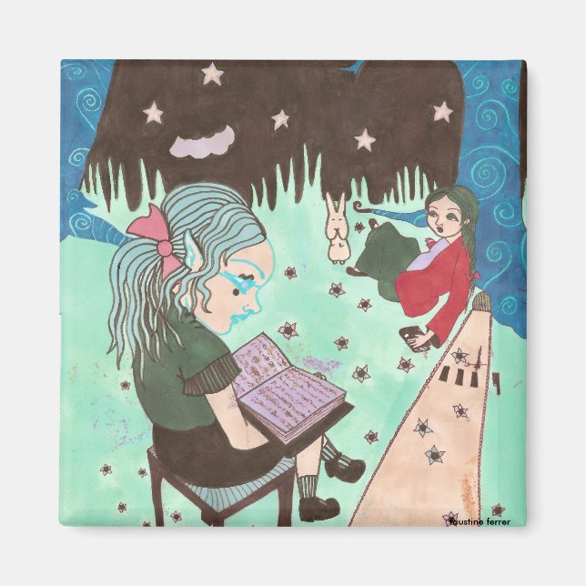 Mädchen liest Nachtsternmagnet Magnet (Vorne)