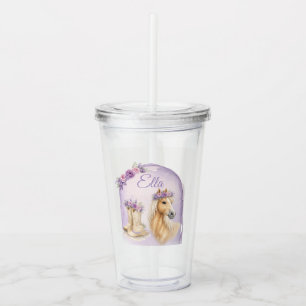 Mädchen Lila Blumen Pferd Acryltrinkbecher