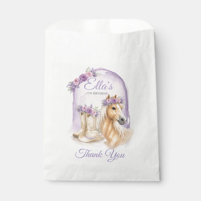 Mädchen Lila Florales Pferd Geburtstag Geschenktütchen (Vorderseite)