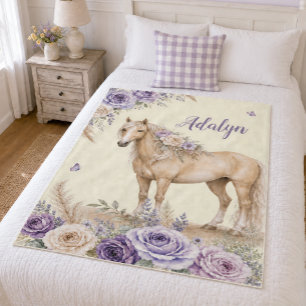 Mädchen Lila Gelbe Rose Pferd Monogramm Fleecedecke