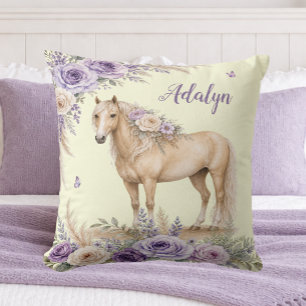 Mädchen Lila Gelbe Rose Pferd Monogramm Kissen