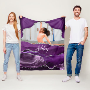 Mädchen Lila Glitter Personalisiertes Foto und Nam Fleecedecke