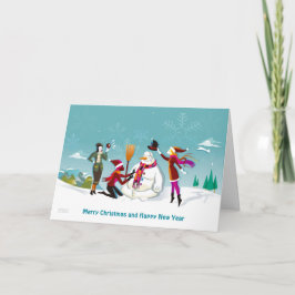 Mädchen machen Snowman Weihnachtskarte Karte