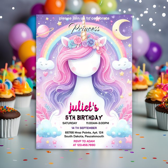 Mädchen mädchenhaft lila pink unicorn 1. Geburtsta Einladung (Von Creator hochgeladen)