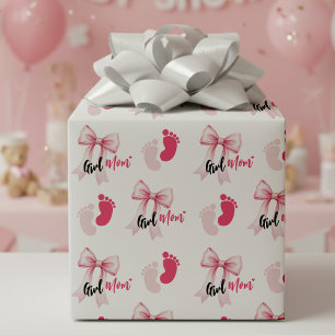 Mädchen-Mama mit rosa Schleife Süße Babyparty Geschenkpapier