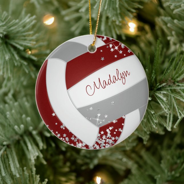 Mädchen Maroon graue Volleyball mit winzigen silbe Keramik Ornament (Baum)
