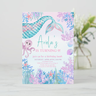 Mädchen Meerjungfrau Bash unter dem Meer 1. Geburt Einladung