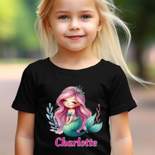 Mädchen Meerjungfrau benutzerdefinierter Name schw T-Shirt