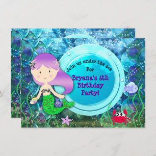 Mädchen-Meerjungfrau-Geburtstags-Party unter dem Einladung