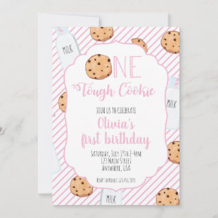 Mädchen Milch und Kekse Rosa erster Geburtstag Einladung