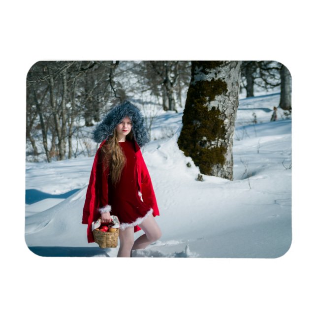 Mädchen mit Äpfeln im Schnee Magnet (Horizontal)