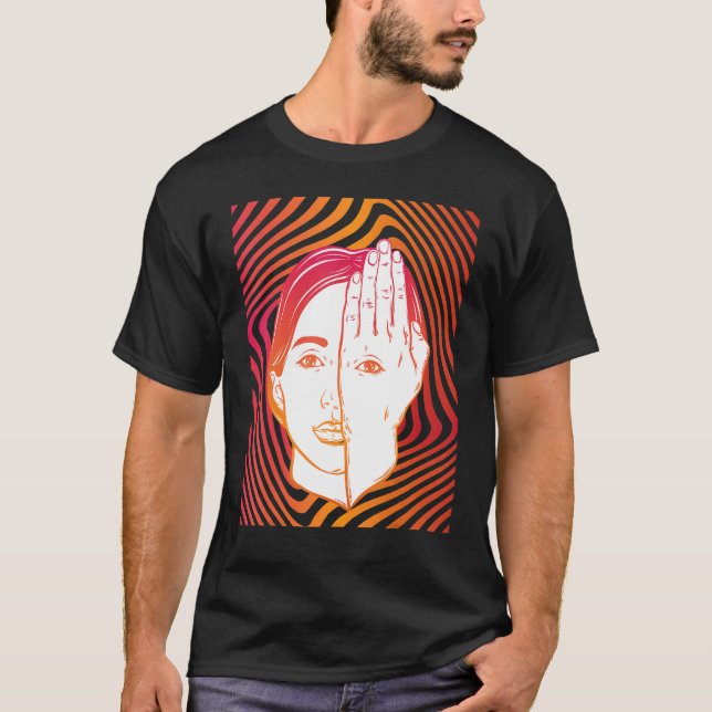 Mädchen mit Auge an Hand Psychedelisch Hypnotische T-Shirt (Vorderseite)
