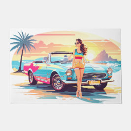 Mädchen mit Auto und Traumwelt Fußmatte