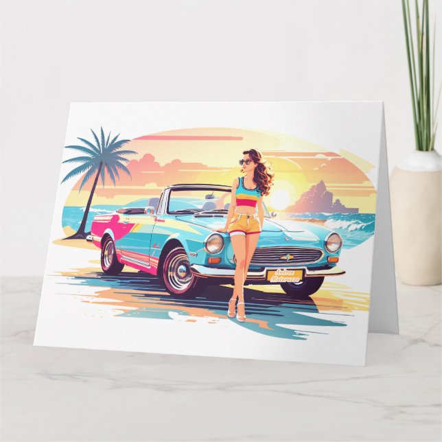 Mädchen mit Auto und Traumwelt Karte (Vorderseite)