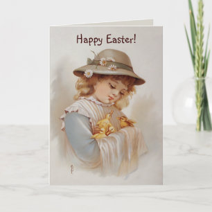 Mädchen mit Baby Ducks Frühling und Ostern Feiertagskarte
