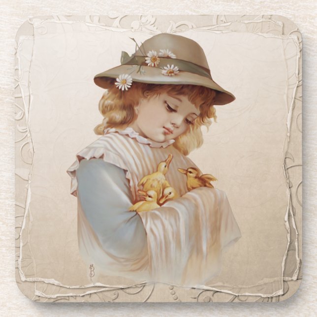 Mädchen mit Baby Ducks Untersetzer (Vorderseite)