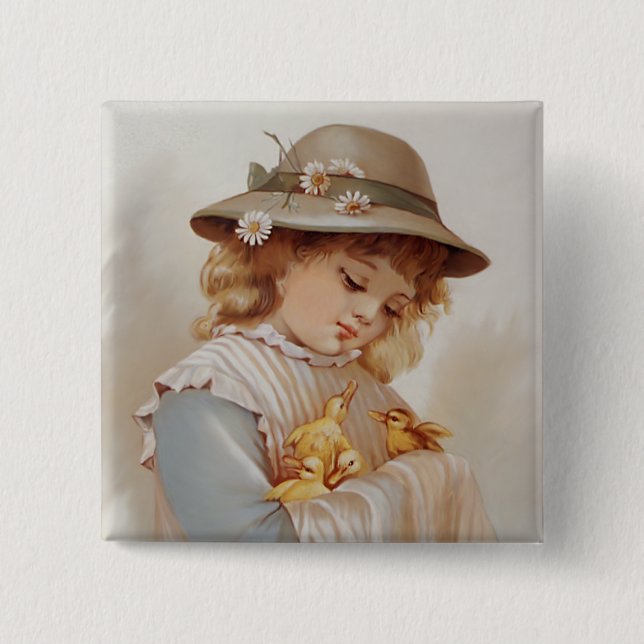 Mädchen mit Babyenten Button (Vorderseite)