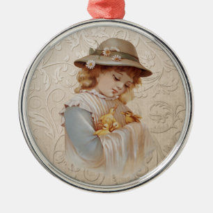 Mädchen mit Babyenten Ornament Aus Metall