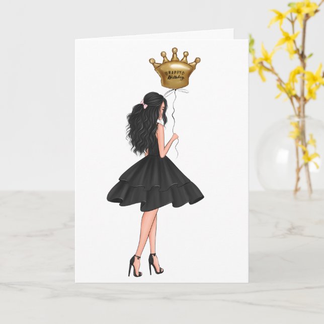 Mädchen mit Balloons Geburtstag Karte (Gelbe Blume)