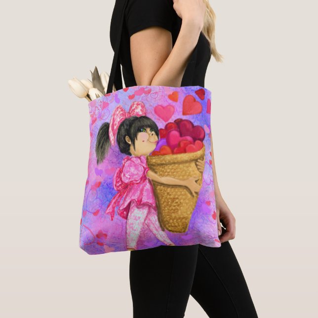 Mädchen mit Basket Hearts Tote Beutel Geschenk (Von Nahem)