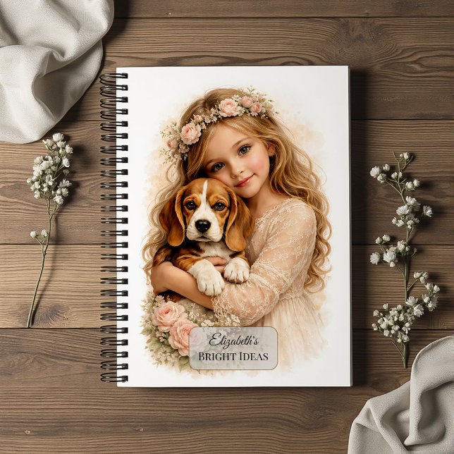 Mädchen mit Beagle-Welpe Notizbuch (Von Creator hochgeladen)