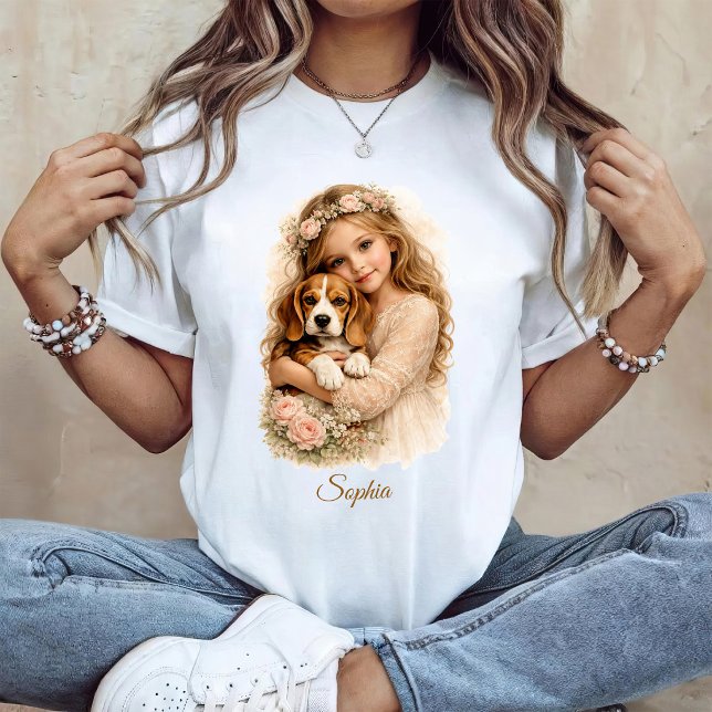Mädchen mit Beagle-Welpe T-Shirt (Von Creator hochgeladen)