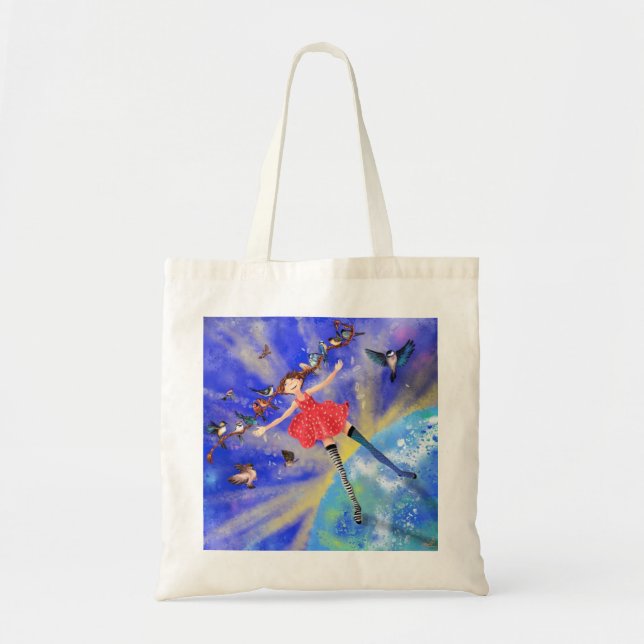 Mädchen mit Birds Tote Beutel Frühling Tragetasche (Vorne)