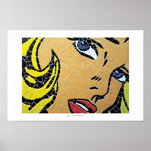 Mädchen mit blauen Augen, Mosaik Poster (Vorne)