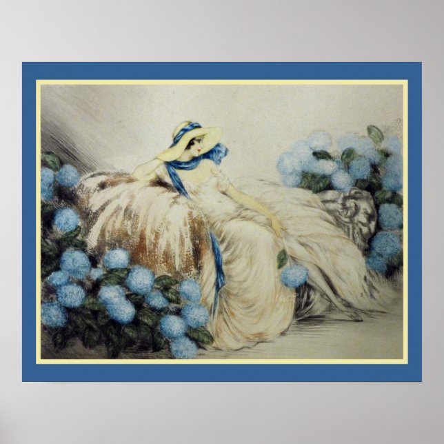 Mädchen mit blauen Hydrangeas Poster (Vorne)