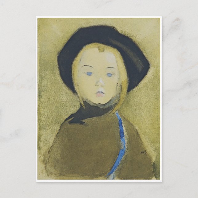 Mädchen mit blauer Schleife, Helene Schjerfbeck Postkarte (Vorderseite)