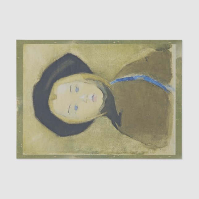 Mädchen mit blauer Schleife, Helene Schjerfbeck Seidenpapier (Vorderseite)