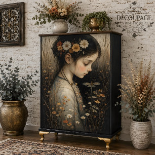 Mädchen mit Blume & Dragonfly-Decoupage Seidenpapier