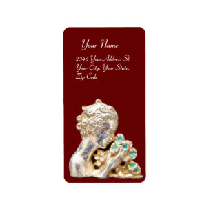 MÄDCHEN MIT BLUME, Gold, Rot Adressaufkleber