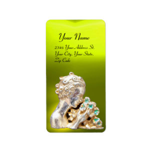 MÄDCHEN MIT BLUME, goldgelber Topaz Adressaufkleber