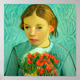 Mädchen mit Blume in van gogh Poster & Prints